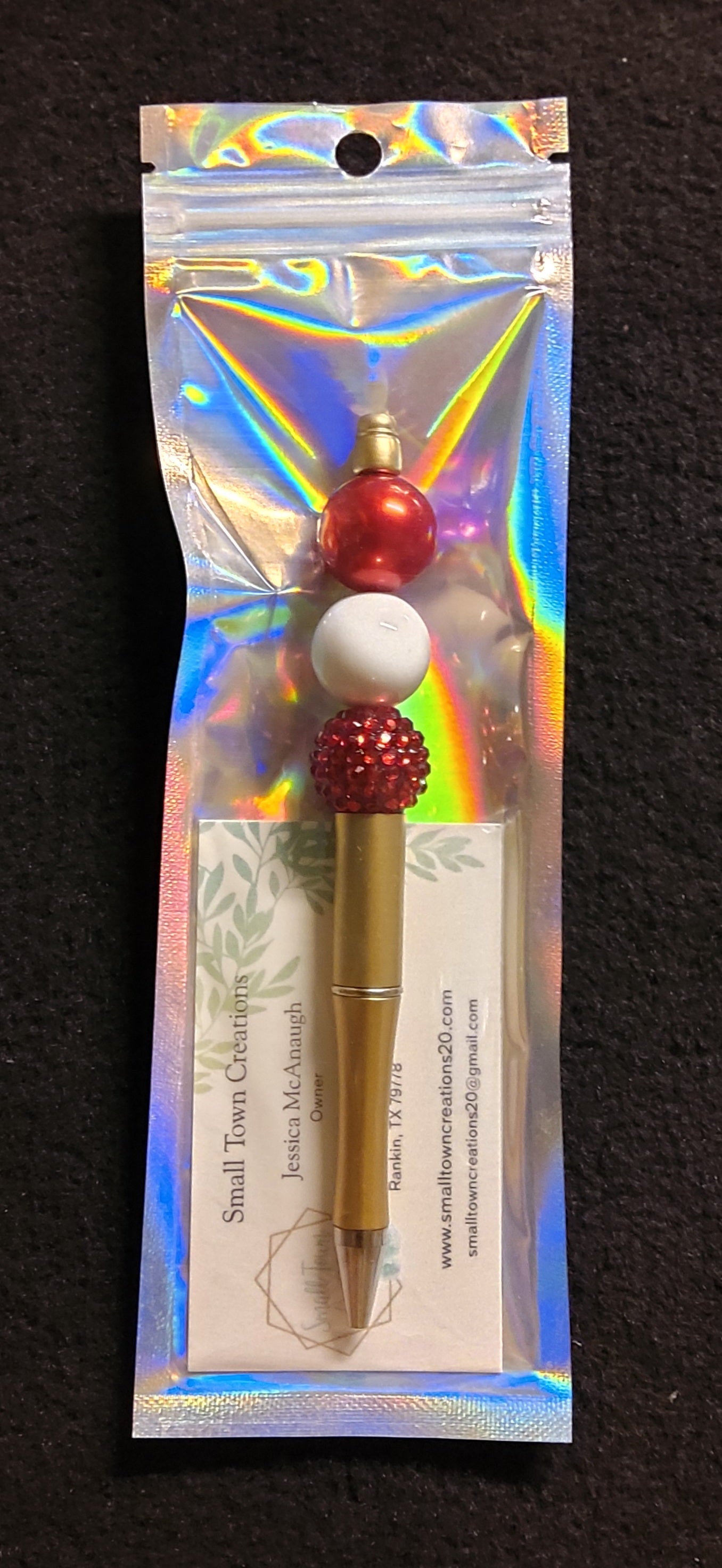 Gold & Red Beaded Pen
