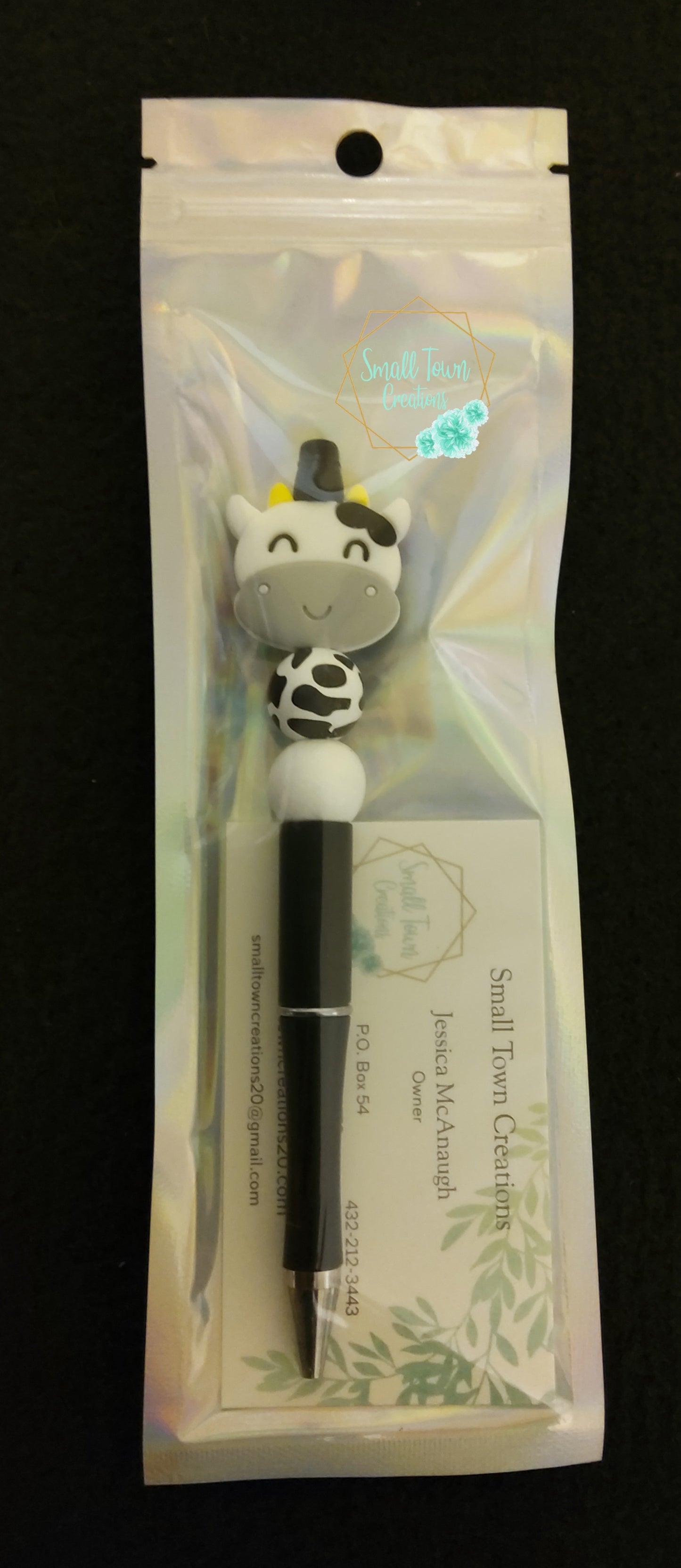Black Cow Beaded Pen