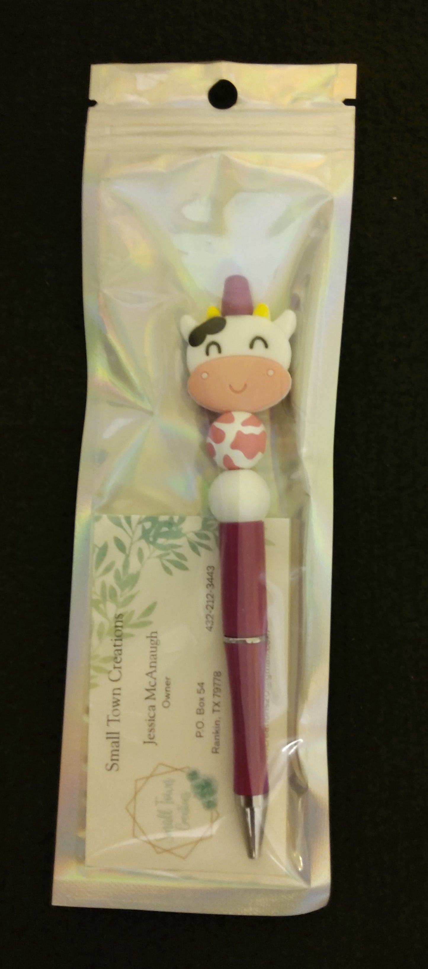 Pink Cow Beaded Pen
