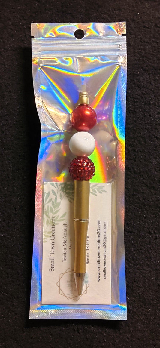 Gold & Red Beaded Pen