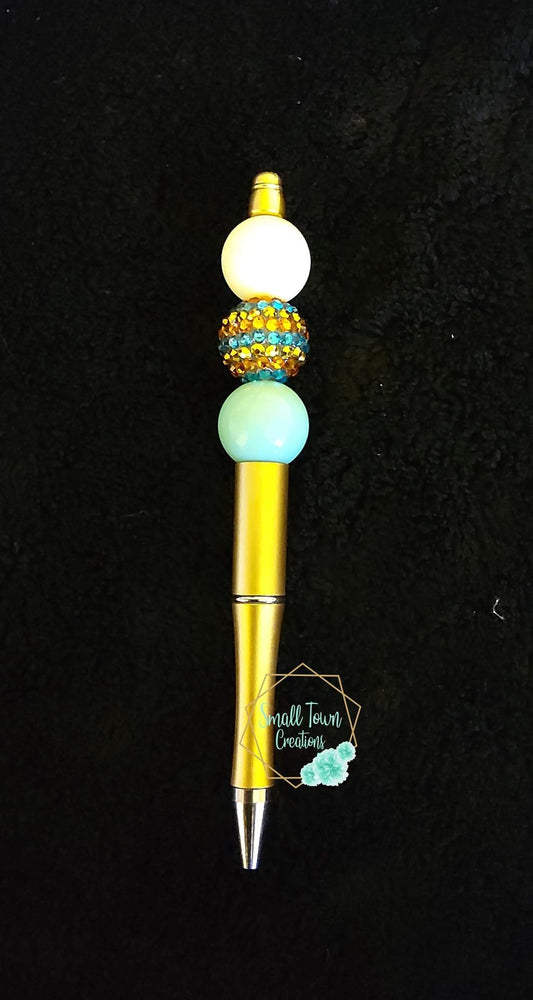 Gold &Turquoise Beaded Pen